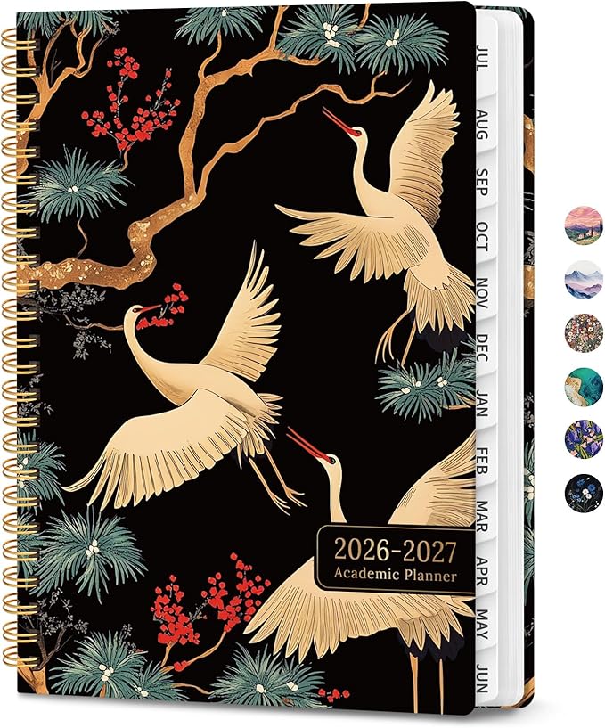 Planner 2026-2027, Monthly and Weekly Academic Planner July 2026 - June 2027, Hardcover Student Teacher Planning Agenda Calendar Book with Tabs, Perfect for Office School Supplies, A5 (6.3" x 8.5") - Crane