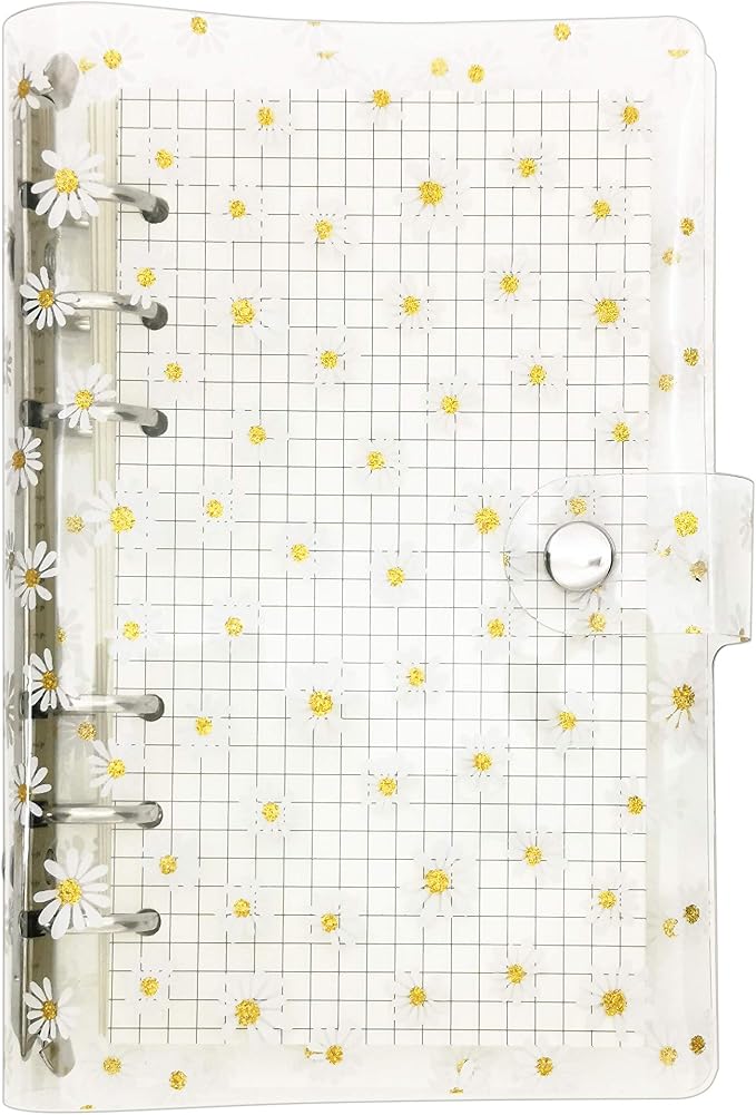 A6 A5 6-Holes Colorful PVC Cover Personal Organizer with Snap Button Closure File Folder for Loose Leaf Sheet Notebook (Daisy, A6 mini Set)