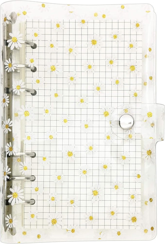 A6 A5 6-Holes Colorful PVC Cover Personal Organizer with Snap Button Closure File Folder for Loose Leaf Sheet Notebook (Daisy, A6 mini Set)