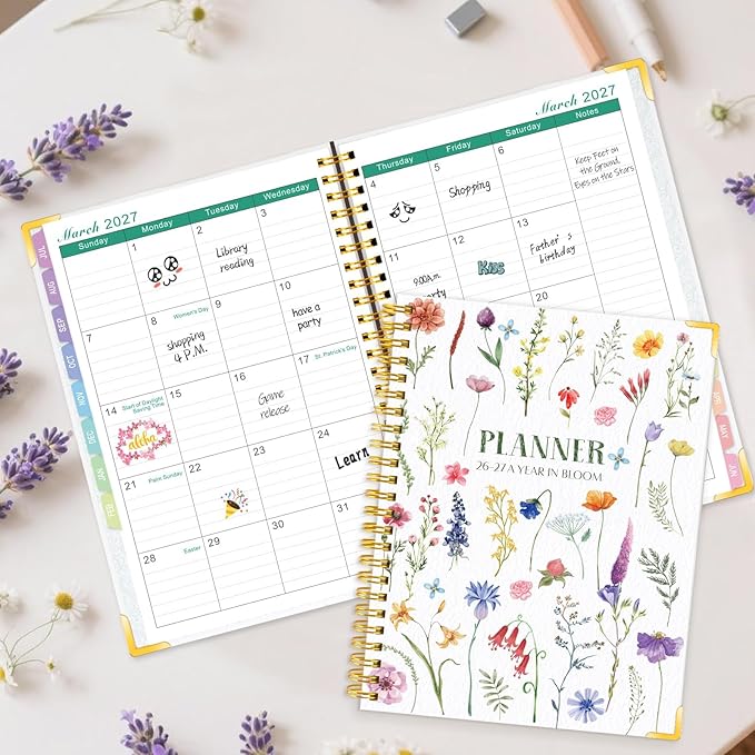 GuassLee Academic Planner 2026-2027, 12-Month Daily Weekly Monthly Calendar Planner from July 2026 - June 2027, Aesthetic Hardcover Student Teacher Planning with Inner Pocket Coated Tabs, A5 Size