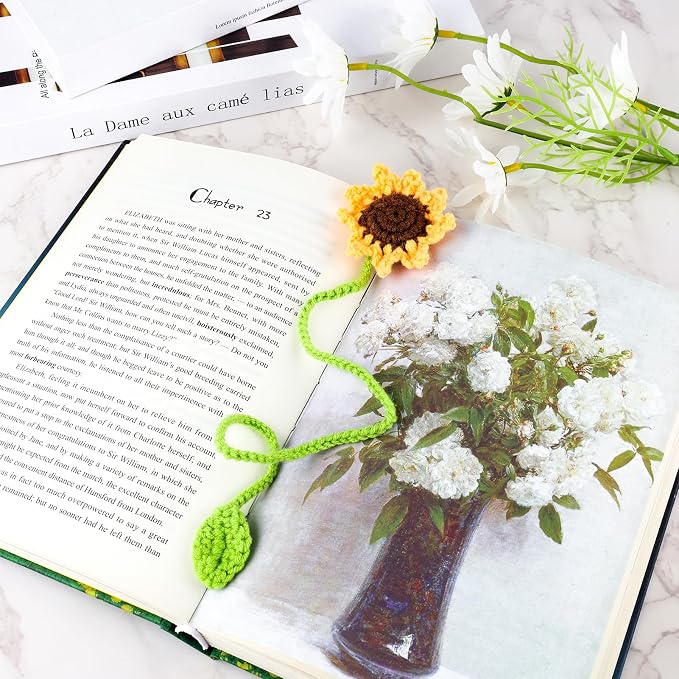 Crochet Bookmarks for Women Girls Kids Knitted Sunflower Book Mark for Book Lovers Coworker Bookish Birthday Graduation Gift for Her Him Unique Page Bookmark for Readers Christmas Easter Gifts