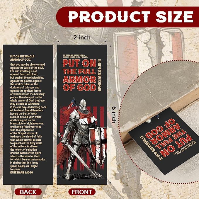 75 Pcs Full Armor of God Bookmarks 2" x 6", Gifts for Father, Christian Bible Verse Bookmarks Bulk Knight Scripture Catholic Cards for Fathers Day Bible Study Sunday School Religious Supplies
