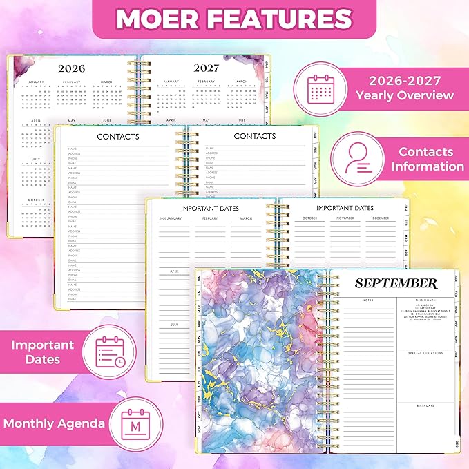 Planner 2026-2027, 18 Month Weekly and Monthly Planner, Jan. 2026 - Jun. 2027, 9" x 11.6" A4 Large Hardcover Calendar Planner with Page Tabs, Separator Page, Inner Pocket, Bookmark, Stickers, Sticky Note Set