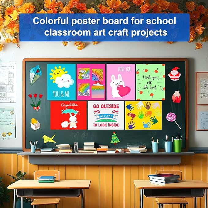 50 Pcs Poster Board Colorful Paper 14x18, ROOKEA Vision Boards Bulk Blank Graphic Display Posterboard Card Paper for Arts Craft Projects Drawing Scrapbooking