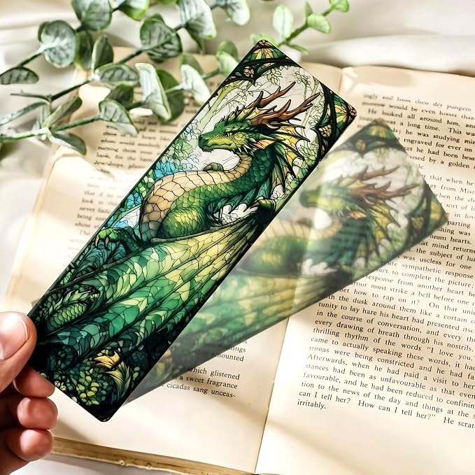 Fantasy Dragon Bookmark Gifts - 10 Pcs Cool Fourth Stained Glass Bookmarks for Men Women Book Lovers Sword Wing Page Marks Merch Bookish Birthday Graduation Gift School Reading Accessories