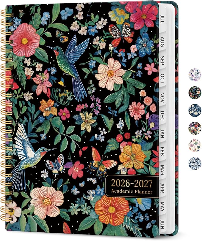 Planner 2026–2027, Academic Year Monthly & Weekly Calendar Book, Jul 2026–Jun 2027, Hardcover Organizer with Tabs, Student & Teacher Planner, 6.3" x 8.5", Hummingbird