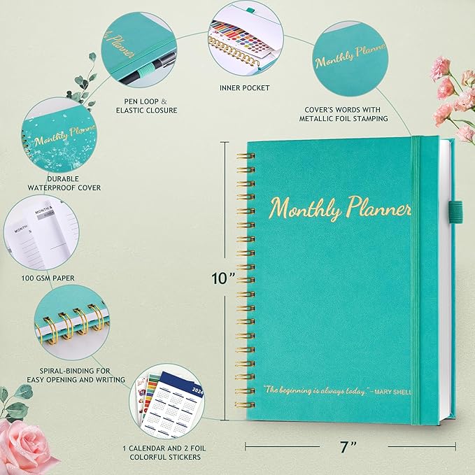 JUBTIC Monthly Planner Undated 7"x10", 30- Month To Do List Notebook For Women or Men, Large Size Hardcover Appointment Book Calendar Planner Organizes Your Task to Boost Productivity, 2025-2027, Green