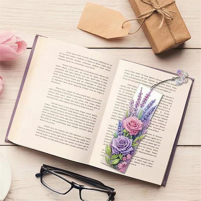 3pcs Flower Diamond Art Bookmarks, Rose Diamond Painting Bookmark Kits for Adult,DIY Gem Art Small Crafts with Rhinestone Tassel,Paint by Diamonds for Graduation Birthday Reader Gifts (flower-021)