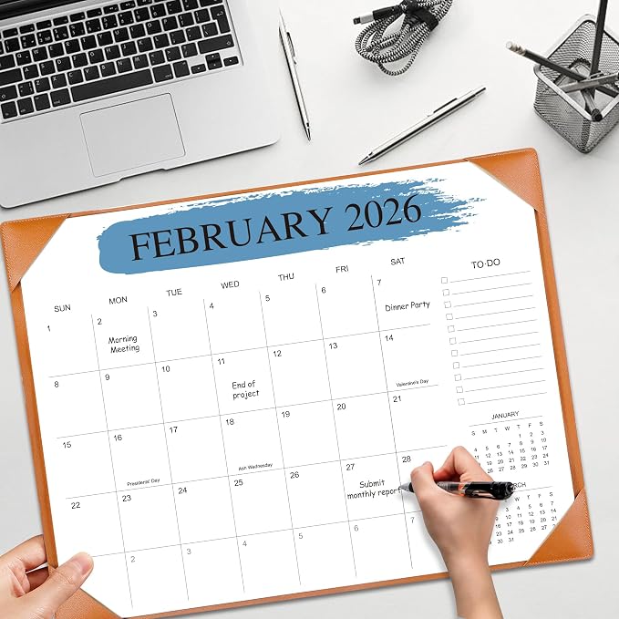 Desk Calendar 2026-2027 with Desktop Mat – 18-Month Desktop Calendar from Jan 2026 to Jun 2027, for Office, School & Home Use – Large Teacher Desk Calendar 22x17 (Brown)