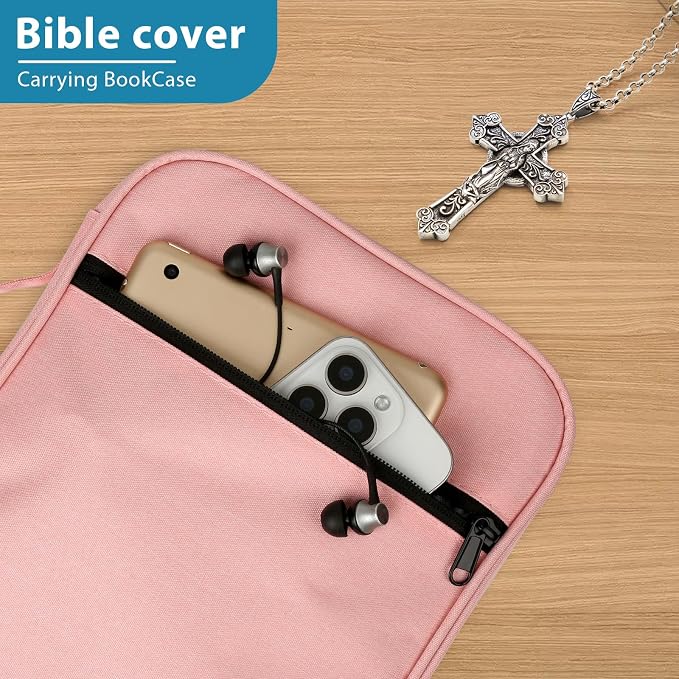 GERMUN Bible Cover with Durable Handle, Carrying Book Case Church Bag Bible, Protective with Zippered Pocket, Bible Study Accessories Supplies, Book Protector for Book Lovers, BlueBlack