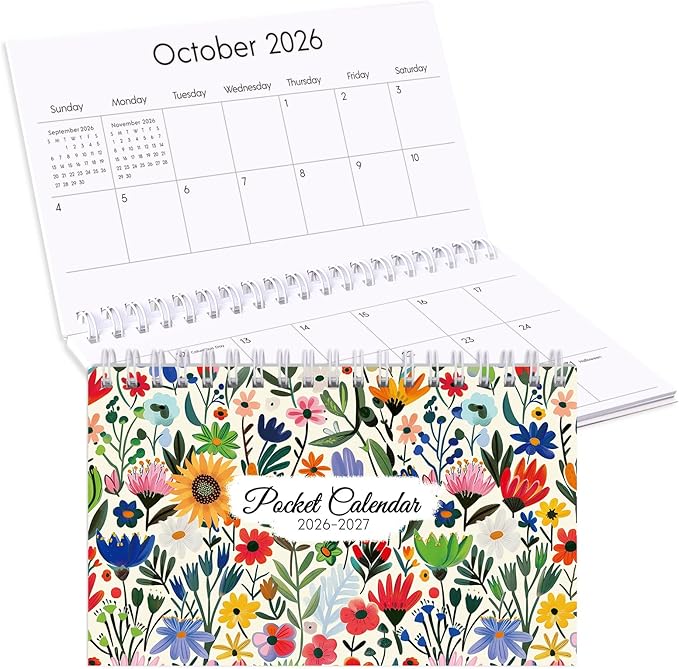 Phyxin Pocket Calendar 2026-2027, Pocket Calendar 2026 - Runs from January 2026 Until December 2027, 2026-2027 Monthly Planner-4.2" x 6.5", Pocket Planner with Coil for School Office Supplies, New Red