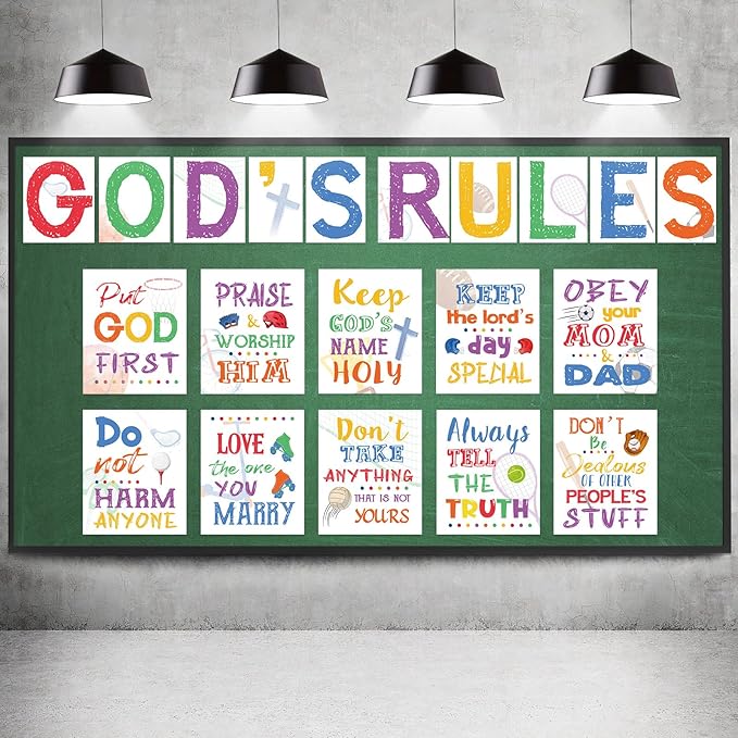 20 Pieces Ten Commandments Poster for Kids Christian Bible Verse Poster Inspirational Religious Scripture Wall Poster for Classroom Church Sunday School Christian Scripture Home Decor (Ball Base)