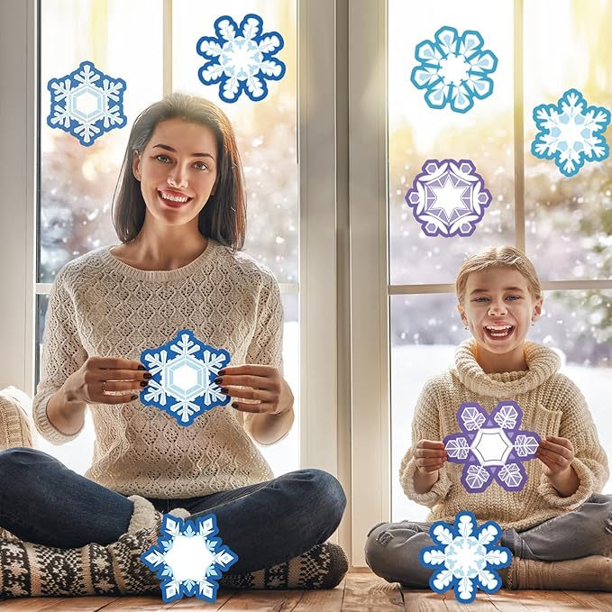 Faccito 90 Pieces Winter Cutout Decorations Snow Mix Cut Outs Christmas Snowflake Snowman Cutouts Mini Winter Bulletin Board for Classroom Christmas Party Holiday Decorations(Snowflake)