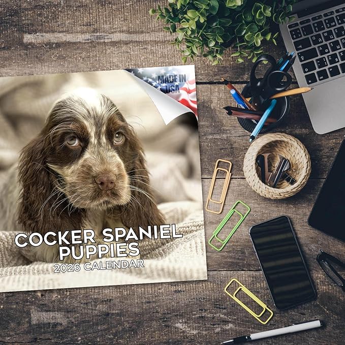 Cocker Spaniel Pups Calendar 2026 by MegaCalendars – Monthly Dog Breed Wall Calendar, Made in USA