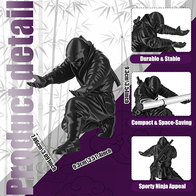 Tenceur 3D Printed Ninja Pen Holder, Black Ninja Warrior Samurai Desk Organizer with Sword, Cool Figurine Pen Stand for Men Dad Father Office Home Back to School Classroom Funny Gag Gift