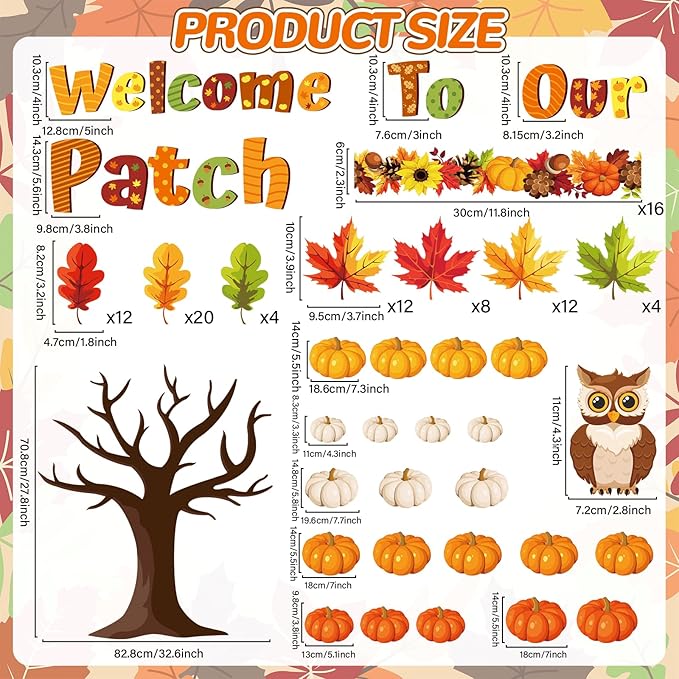 gisgfim Fall Thanksgiving Classroom Bulletin Board Decorations Welcome to Our Patch Maple Leaves Pumpkin Paper Cutouts Fall Tree Bulletin Board Cutouts for Autumn Classroom Home Wall Decor Supplies