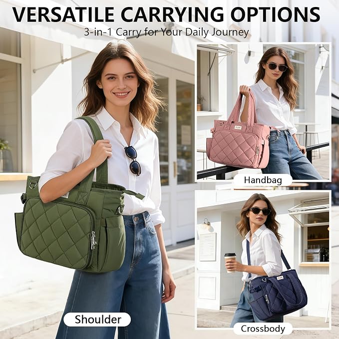 Large Bible Bag w/Bible Cover Case for Women, Puffer Bible Tote Bag Quilted Church Bag Carrying Case w/Shoulder Strap, Bible Study Supplies Journaling Kit Accessories Women Christian Mothers Day Gifts