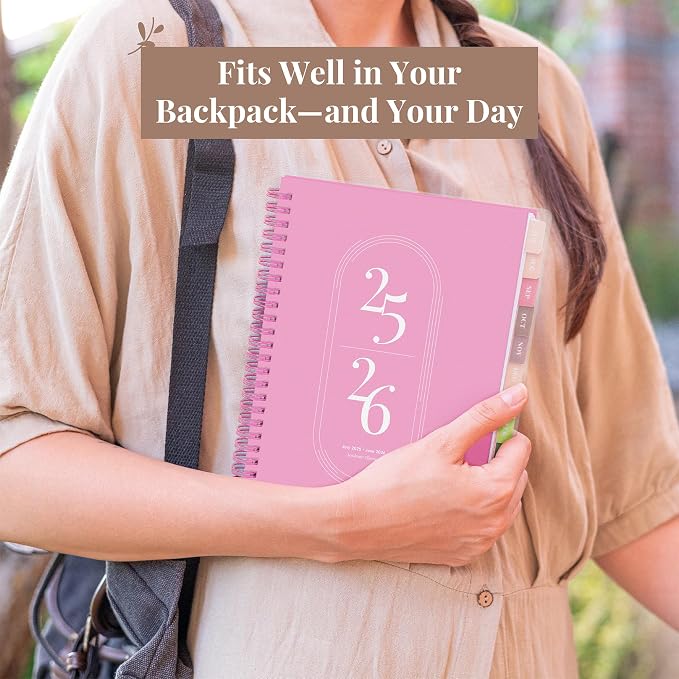 Rileys Academic Planner 2025-2026, Daily, Weekly & Monthly Planner, July 2025 - June 2026, Student Notes Pages, Twin-Wire Binding, Weekly Agenda for School & Work (8 x 6-Inches, Pink)