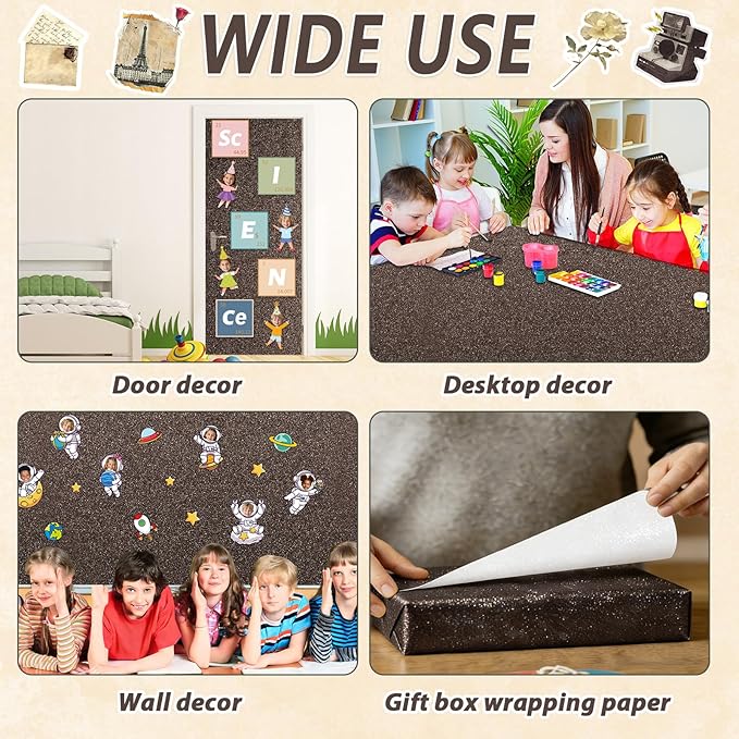 Qyeahkj 17in x 20ft Glitter Bulletin Board Paper Roll Bulletin Board Background Paper Fade Resistant Classroom Decoration Poster Art Craft Home Wall Education Decor Supplies Coffee