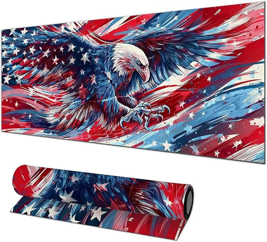 HOMETITUTE Large Mouse Pad 31.5 x 11.8 Inch Bald Eagle American Flag Desk Mat Extended Gaming Mousepad Non Slip Waterproof Desk Pad Keyboard Mat Office Computer Accessories
