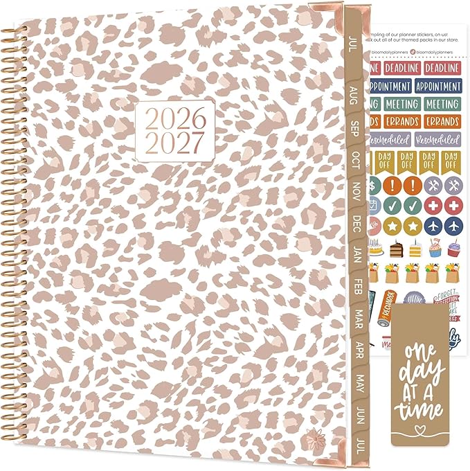 bloom daily planners HARDCOVER Planner 2026-2027 (8.5" x 11") Academic Year (July 2026 - July 2027) - 13 Months Task Goal Planner for Women - Monthly & Weekly Agenda Book - Tan Leopard