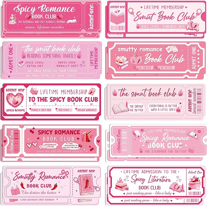 Smut Romance Book Club Bookmarks: 20 Pcs Smut Book Mark for Reading Women, Ticket Design Spicy Funny Page Markers Clips, Bookish Gifts for Adults Book Lovers, Unique Book Tracker Party Gift