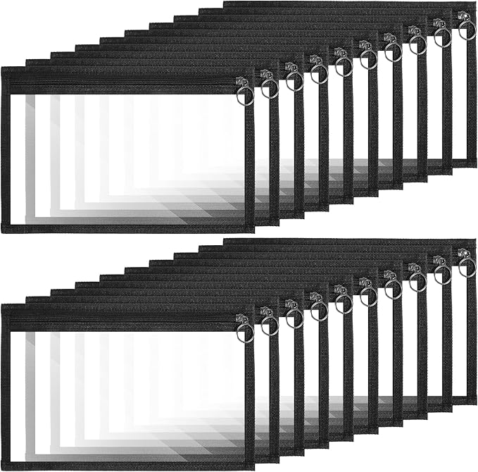 20 Pcs Clear Zipper Pouch, Clear Zip Pouch with Black Trim, PVC & Oxford Cloth Storage Bags for Organizing Travel Cosmetics, Documents (11.4 x 7.5 Inches)