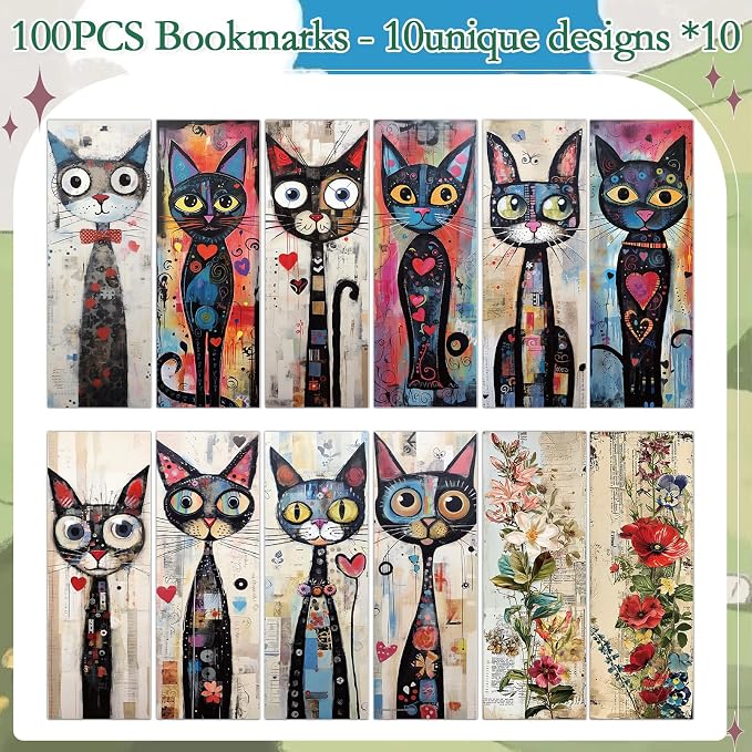 Funny Cat Bookmarks Gifts - 100 Pcs Black Cats Bookmark Paper Cartoon Pet Book Marks Page Marker Clip Favors for Women Men Office Students Bookish Teacher Book Lovers Reading Party Favor