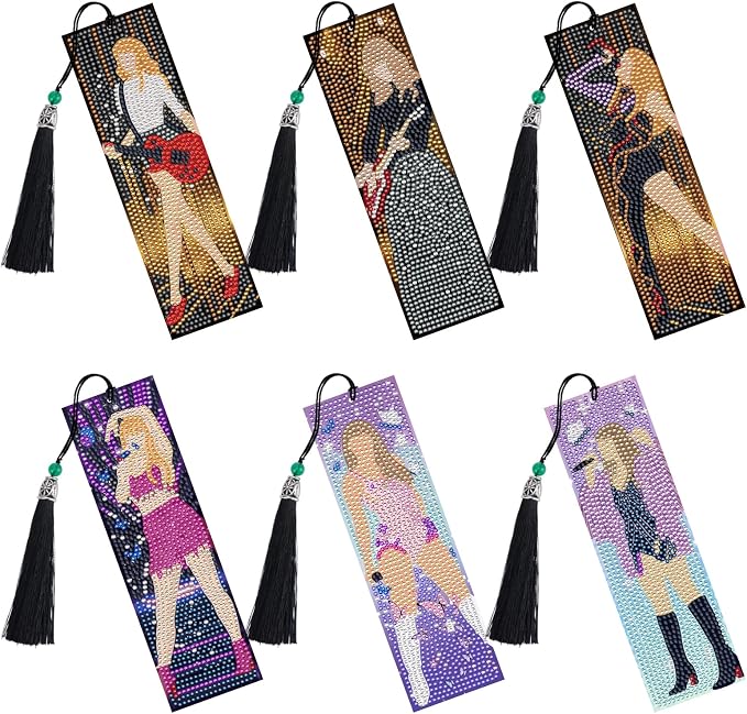 Singer Diamond Art Bookmarks - 6 Pcs DIY Pop Star Diamond Painting Bookmarks Kits Aesthetic Art Craft Festival Holiday Birthday Gift for Book Lovers Adult Beginners Fans Music Lover