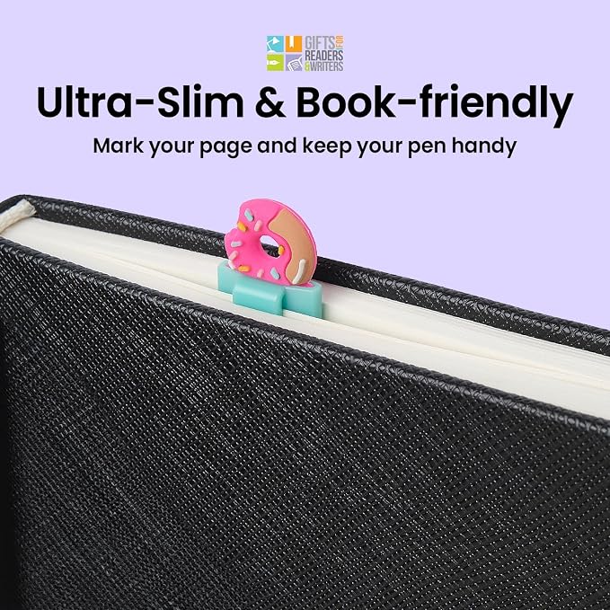 Gifts for Readers & Writers Pen Bookmark, Page Marker & Flat Writing Pen for Journal Notebook & Planner, Penmark Reading Accessory for Making Book Annotations, Donut