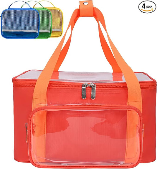 4 Pack Household Storage Organizer Bags with Clear Window, Portable Nylon Sorting Bags with Mesh Pocket & Handles for Home Accessories, Craft Supplies, Classroom & Family Organization