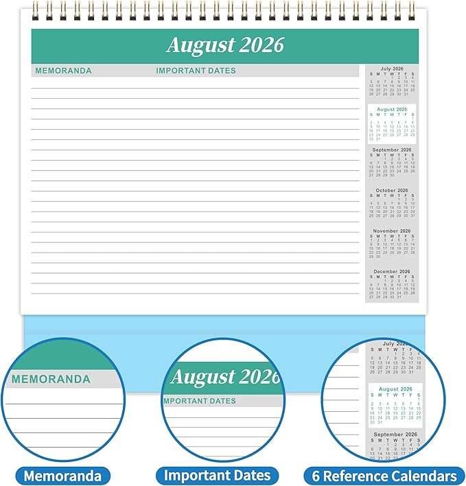 Desk Calendar 2026-2027 - Standing Flip 2026-2027 Desktop Calendar, Jul.2026 - Dec.2027, 9.8" x 8.3", 26-27 Academic Calendar with Julian Date, Standing Flip - 12 Different Themes