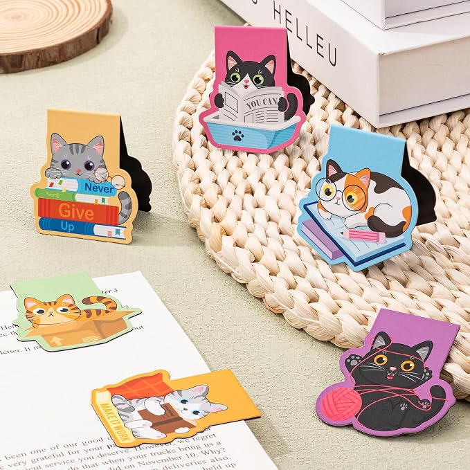 JSRQT 6 Pack Magnetic Bookmark Cute Cats Book Marks Page Markers Book Markers Clip for Students Teachers Assorted Cat Bookmarks for Women Men Funny Book Lovers Gifts Personalised Bookmark