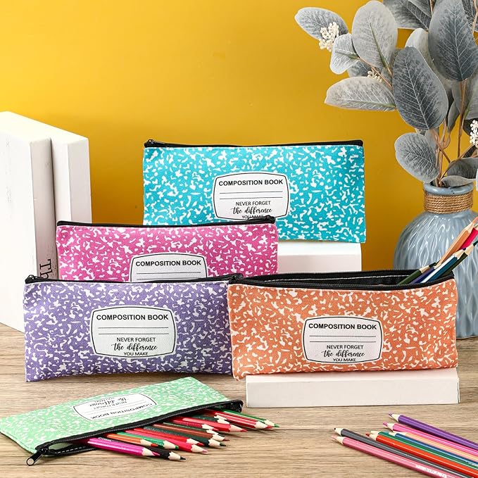 Epakh 30 Pcs Teacher Pencil Case Pouch 8.7 x 3.9 Inches Composition Teacher Appreciation Gifts Portable Pencil Bag with Zipper Multipurpose Cute Pen Pouch for Teachers Stationery Organizer (Classic)