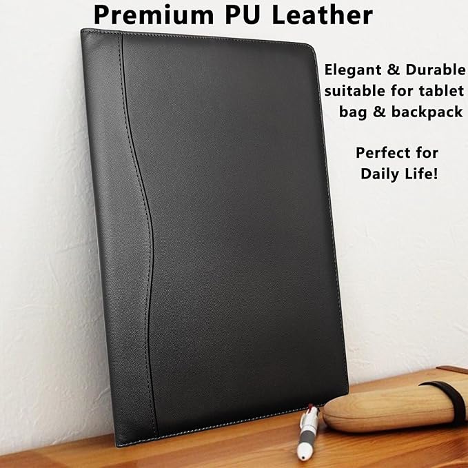 Portfolio Folder Padfolio with A4 Clipboard, PU Leather Portfolio Clipboard Business Binder Writing Clip Board Organizer for Legal Documents Business Card Men Women Black