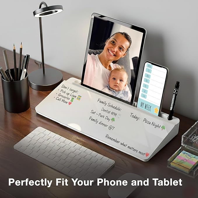 Black Glass Desktop Whiteboard – Modern Dry Erase Board with Storage Drawer for Desk Notes & Organization
