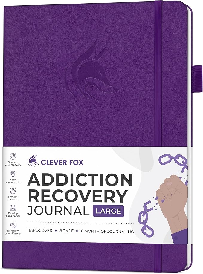Clever Fox Addiction Recovery Journal Large – Guided Sobriety Workbook for Alcohol, Drug, Gambling, Eating & Other Addictions – Daily Planner to Support Recovery Progress, 8.3x11” (Purple)