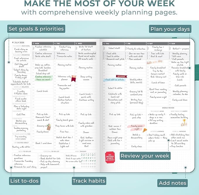 Clever Fox Planner PRO Schedule Dated (Jan 2026–Jan 2027) – Weekly & Monthly Life Planner with Time Slots, Appointment Book and Daily Organizer to Increase Productivity, A4 Hardcover – Dark Teal