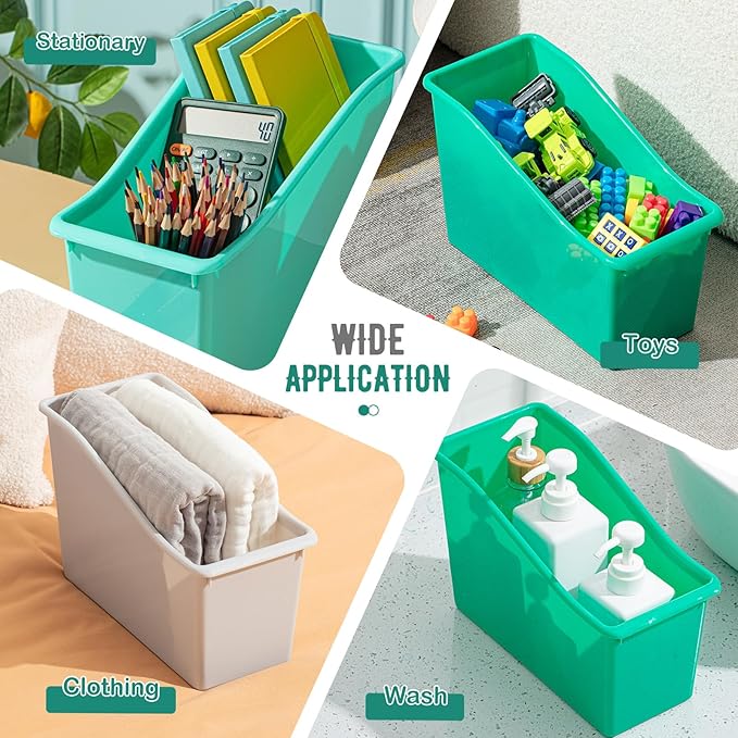 Geetery 24 Pcs Book Bin for Classroom with Labels Stackable Plastic Organizing Bins 11.5 x 5.4 x 7.5 in Book Holders Storage Bins Box Baskets for Classroom Library Home (Morandi Color)