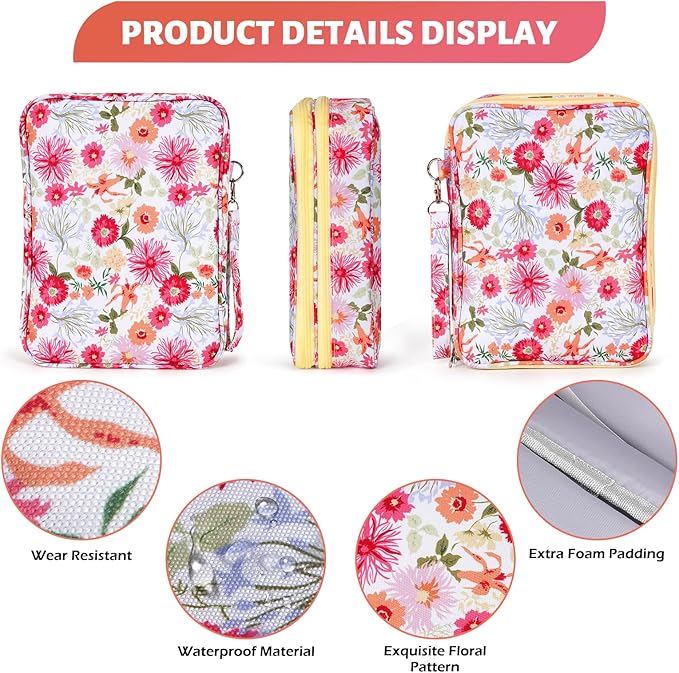 Bible Bag for Girls Organizer - Dual Zipper Compartments with 7 Pen Slots for Church Bible Study, Christian Gift for Teen (Floral)