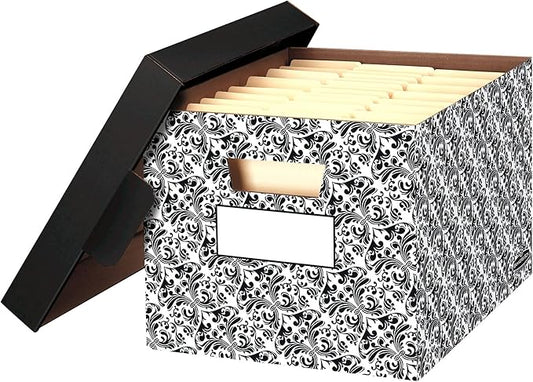 Bankers Box 4-Pack Brocade Design, Medium Duty File Storage Boxes with Lids, FastFold Assembly, Letter/Legal, STOR/FILE, (0022705)