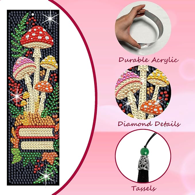 8PCS Diamond Painting Art Bookmarks,Cute Acrylic Bookmarks Crafts Kits Gifts with Tassels for Adult Women Book Lovers (Bookself2)