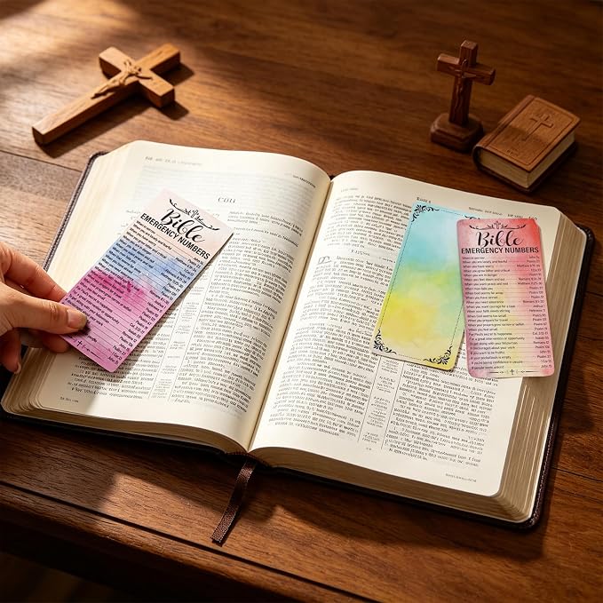 120 Pcs Colorful Bible Emergency Numbers Bookmark Christian Bookmarks Bible Verse Bookmarks for Church Welcome Gifts Sunday School Prayer Reading Rewards 2.3 x 5.3inch