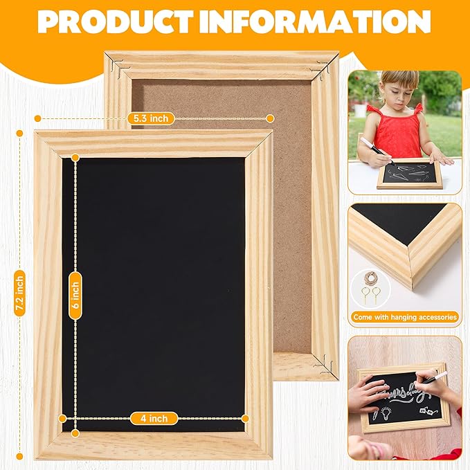 2 Pack Mini Chalkborad Signs Small Chalk Boards with Unfinished Wood Frame,4 x 6 Inch