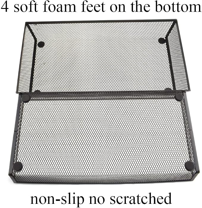 HAHIYO Stackable Mesh Tray Cup 12 x 6 x 2 inches Sturdy Container for Desk Drawer Organizer Collection for Home Office School kitchen Soft Foam Feet No Sharp Edges 1 Pack Black