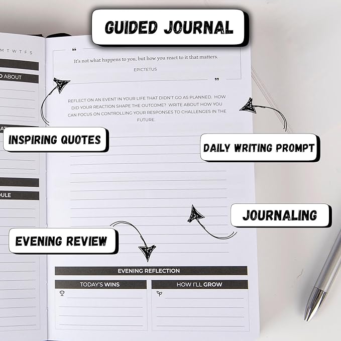The Enlightened Planner & Journal - A 2-in-1 Daily Planner and Guided Journal with Inspiring Writing Prompts - Build Productivity and a Positive Mindset - 3 Months Undated (Brown)