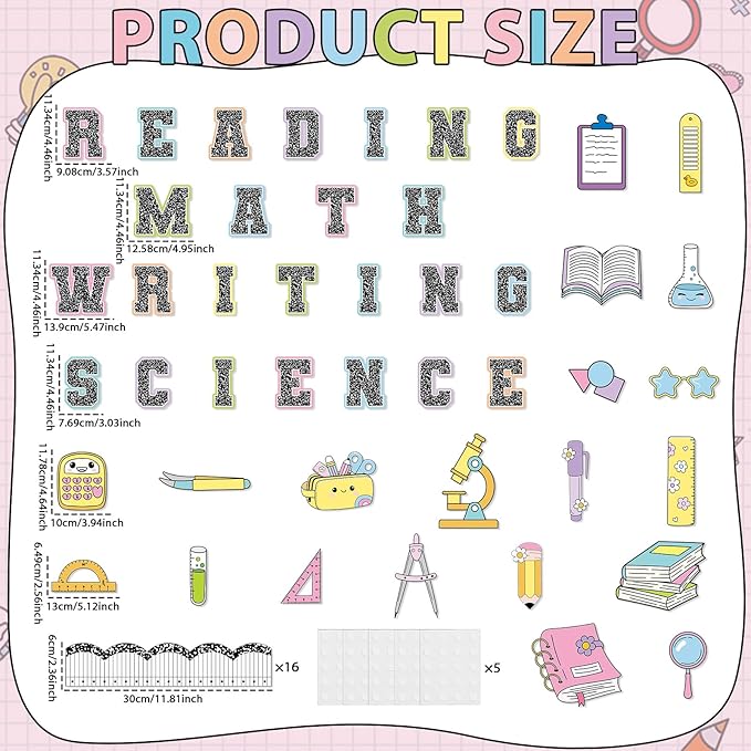Core Subjects Bulletin Board Set Composition Notebooks Classroom Decoration Reading Math Writing and Science Bulletin Board Core Subjects Pattern Signs Cutouts for Back to School Chalkboard Wall Decor