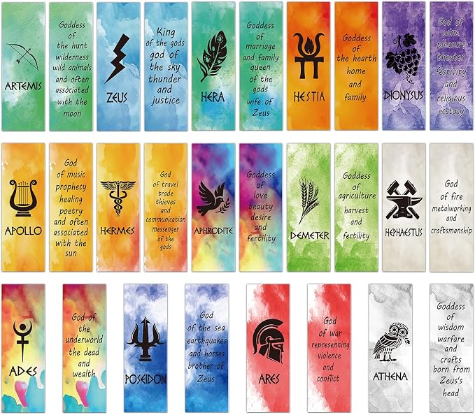 Wxiben Greek Mythology Bookmarks Gifts - 70 Pcs Olympians Gods Bookmarks Paper The Gods of Ancient Greece Book Marks Page Marker Clip for Book Lovers Students Teacher Reading Bookish Party Favor