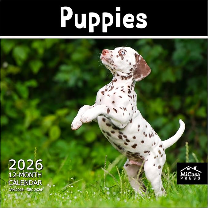 MICASA PRESS Puppies 2026 Wall Calendar 12 Month | 12" x 24" Open | Thick & Sturdy Paper | Giftable | Cute Puppy Dog Calendar 2026