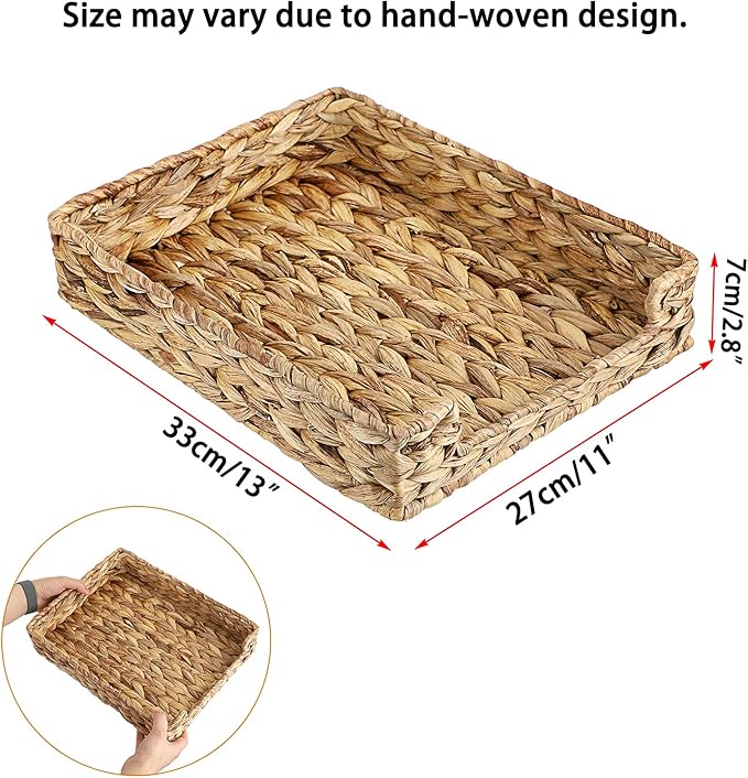 BTSKY Multipurpose A4 File Tray Natural Water Hyacinth Desk Tray Organizer Woven Letter Size Desk Documents Trays Magazine Files Storage Basket Organizer Bin for Office Cosmetics Bathroom